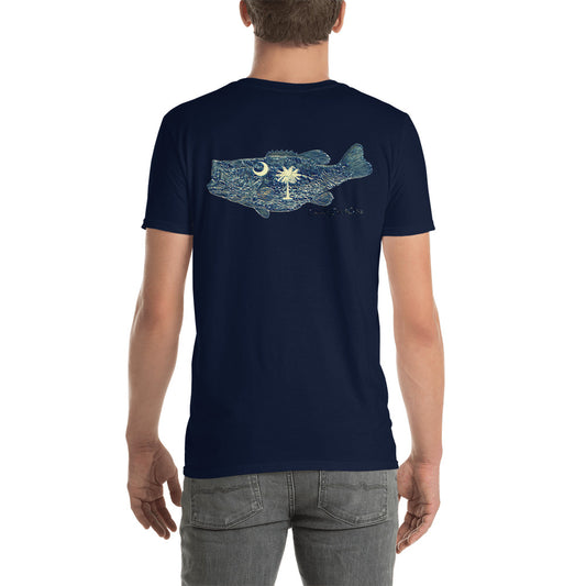 South Carolina Flag Largemouth Bass Back Short-Sleeve Unisex T-Shirt