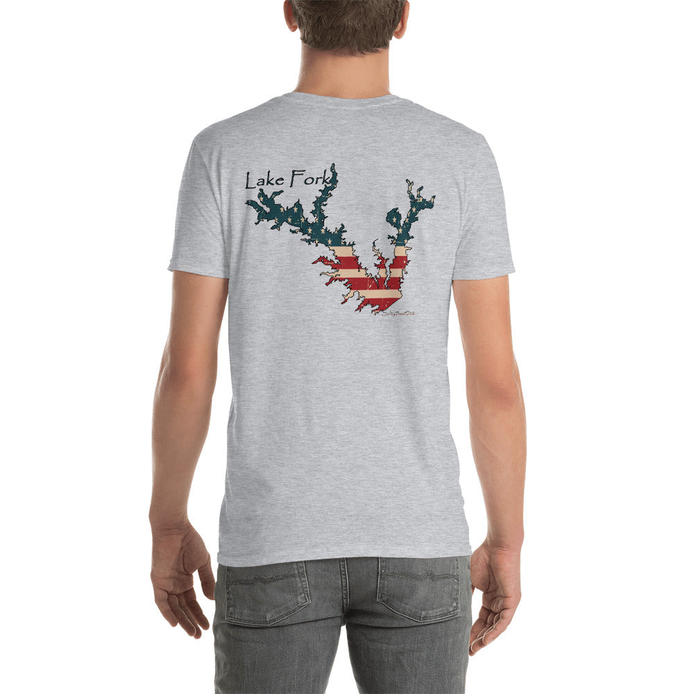 Lake Fork American Flag Back Print Short-Sleeve Unisex T-Shirt