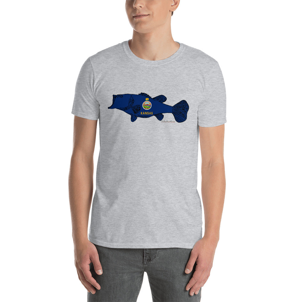 Kansas Flag Largemouth Bass Short-Sleeve Unisex T-Shirt