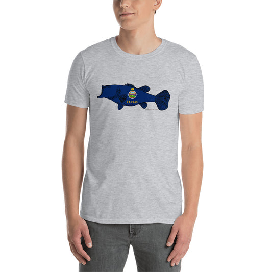 Kansas Flag Largemouth Bass Short-Sleeve Unisex T-Shirt