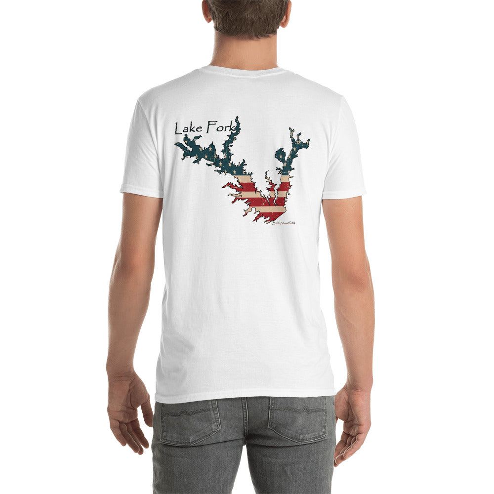 Lake Fork American Flag Back Print Short-Sleeve Unisex T-Shirt