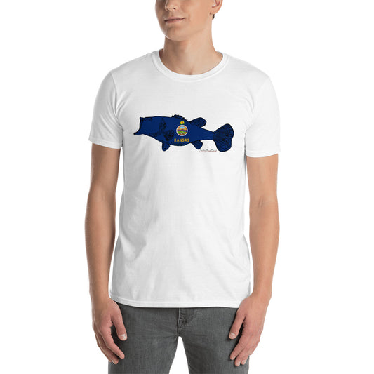 Kansas Flag Largemouth Bass Short-Sleeve Unisex T-Shirt